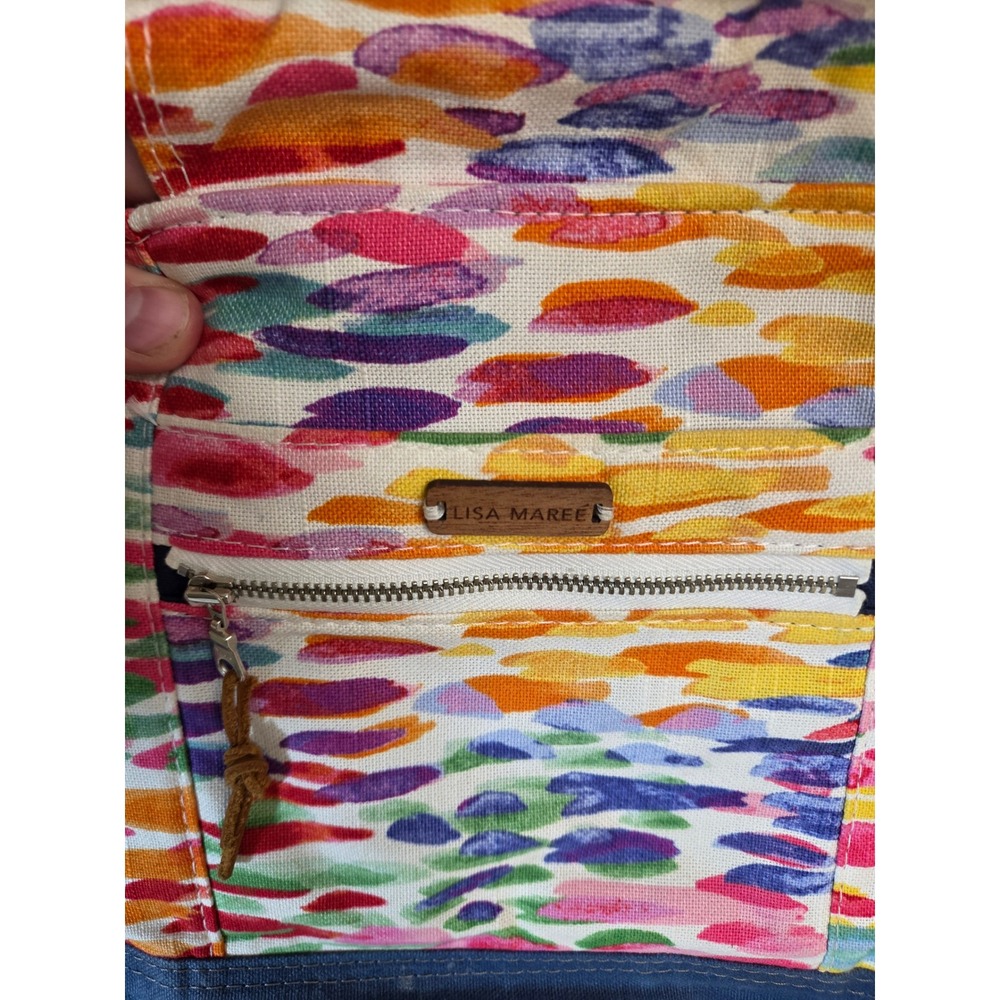 Lisa Maree Multi Color Abstract Canvas Tote Bag with Bamboo Handles and Pouch - Picture 2 of 13